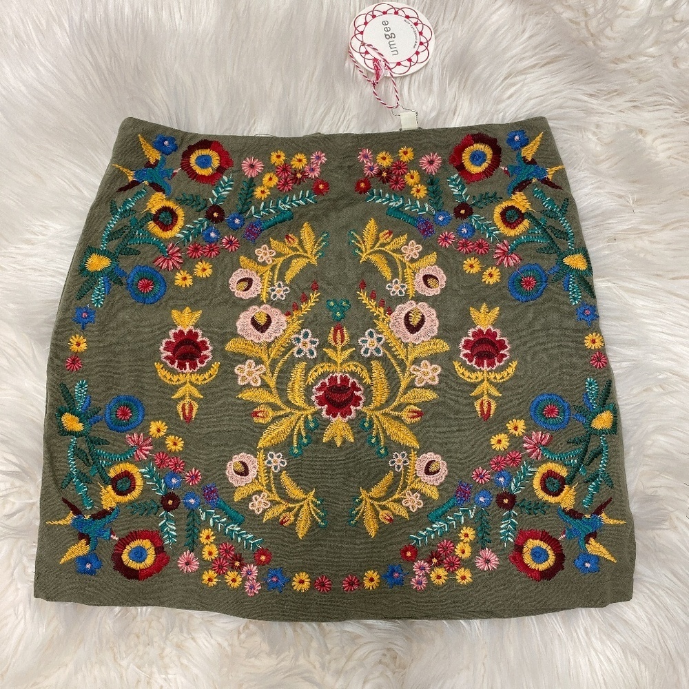 Umgee Olive Embroidered Detail Mini Skirt - Picture 1 of 2